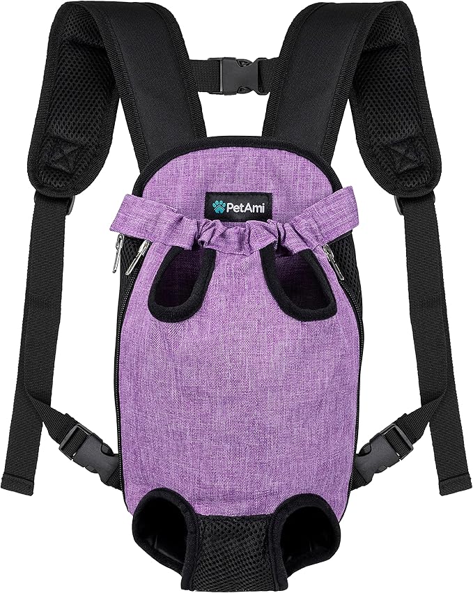 PetAmi Dog Carrier Backpack, Adjustable Pet Cat Front Carrier Backpack, Ventilated Dog Chest Carrier for Hiking Camping Travel, Sling Bag for Small Medium Dog Cat Puppies, Large, 12-16 lbs, Purple