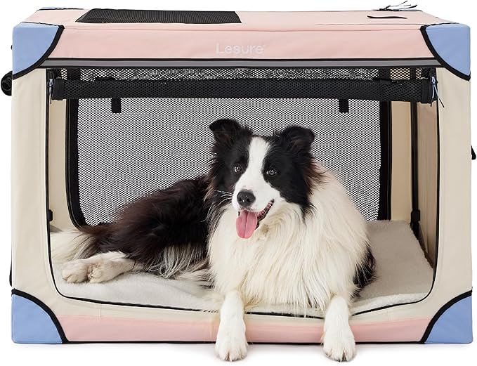 Lesure Soft Collapsible Dog Crate 36 Inch 4-Door Foldable