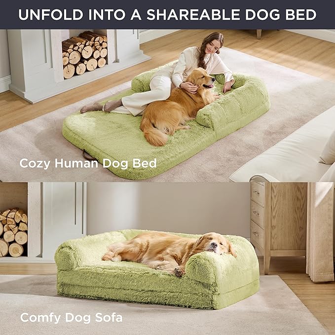 Bedsure Foldable Human Dog Bed for People Adults 2 in 1 Calming