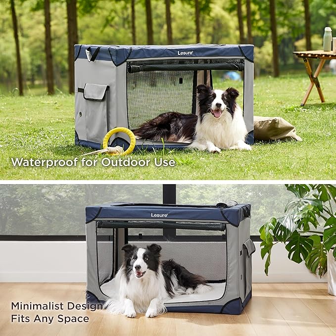 Lesure Soft Collapsible Dog Crate 30 Inch 4-Door Foldable