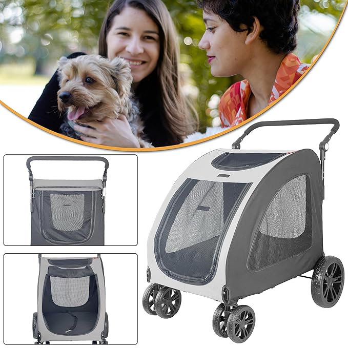 Foldable Pet Jogger Stroller for Large Dogs up to 110 lbs