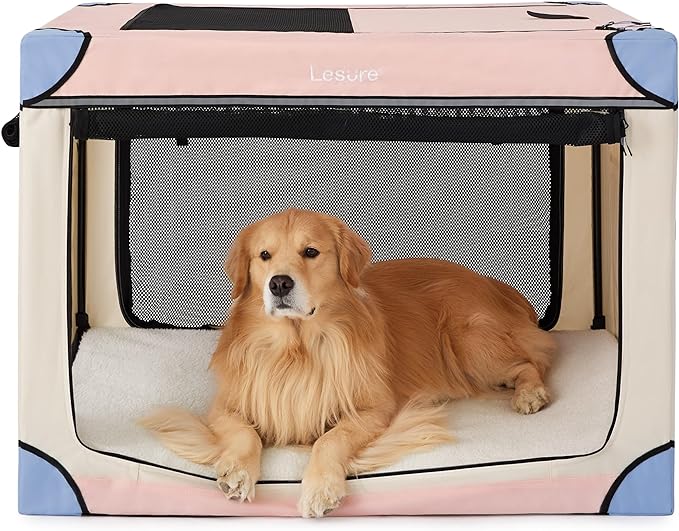 Lesure Soft Collapsible Dog Crate 42 Inch 4-Door Foldable