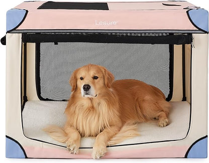 Lesure Soft Collapsible Dog Crate 42 Inch 4-Door Foldable