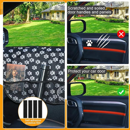 2 Pcs Car Door Protector Pet Dog Paw Prints Car Door Cover Protector Waterproof Scratching Nonslip Universal Fit Car Door Guard with Storage Pockets for Interior Vehicle