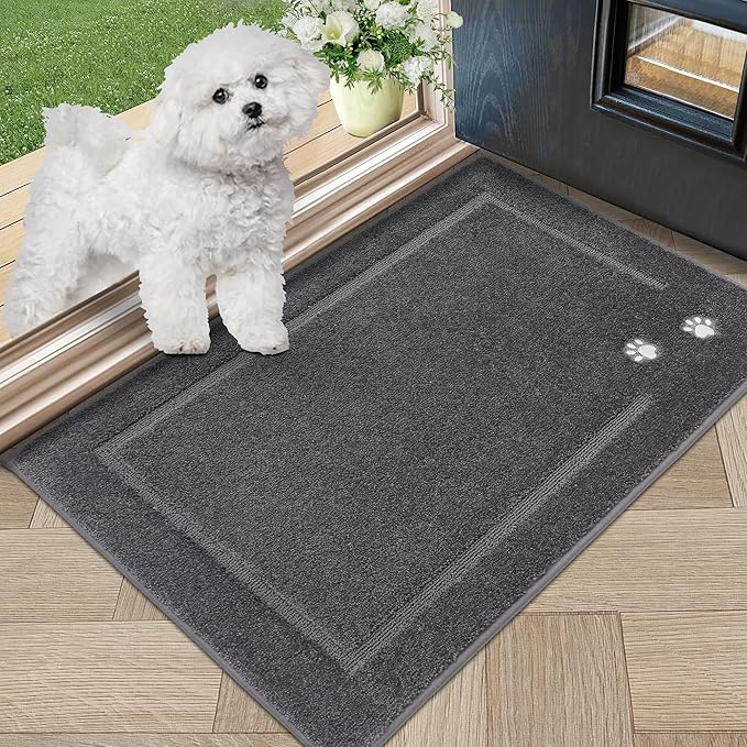 BEQHAUSE Dog Door Mat for Muddy Paws Dirt Trapper Absorbent Mud Mat for Dogs Non-Slip Washable Entryway Rug Low-Profile Soft Indoor Door Mats for Muddy Wet Shoes and Paws 20"x32"