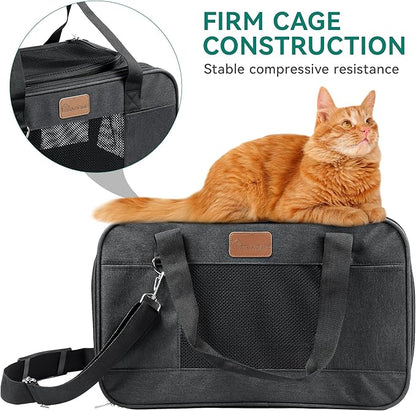 YITAHOME Pet Carrier for Medium Cats and Puppies, Soft-Sided Cat Carrier for Pets Up to 20lbs, Airline Approved Breathable Collapsible Pet Travel Carrier with Bottom Protection and Safety Leash, Black