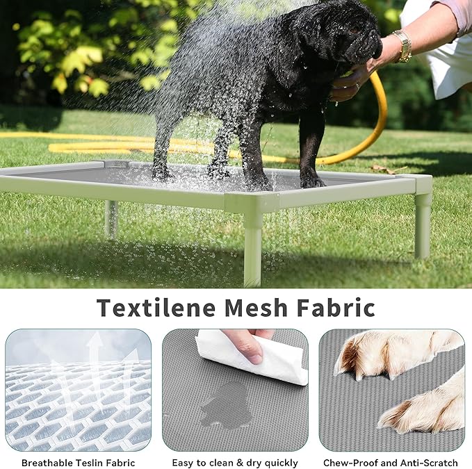 YITAHOME Cooling Elevated Dog Bed, Chew Proof Raised Pet Cot with Aluminum Frame, Breathable Textilene Mesh, Enclosed Edges, Non-Slip Feet, Durable Dog Bed for Indoors & Outdoors, Grey, 32 Inch