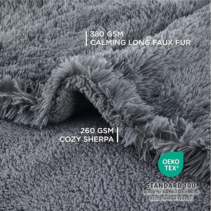 Bedsure Waterproof Dog Blankets for Small Dogs - Calming Cat Blanket for Couch Protector Washable, Long Faux Fur Pet Throw Blanket for Puppy, Reversible Furniture Protection, 25"x35", Grey