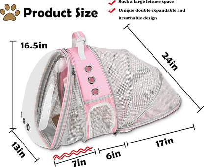 Cat Backpack, Expandable Front and Back Pet Backpack Carrier, Airline-Approved, Animal Carrying Backpacks for Cat and Dog, Transparent Capsule Dog Backpack for Travel, Hiking, and Outdoor Use Pink