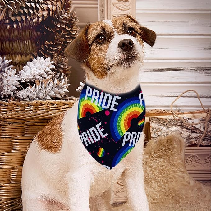 10PCS Pride Day Dog Bandanas with Rainbow Color for Medium Dog Triangle Bibs Scarves Boys and Girls Gay Pride with Love is Love Kiss Me Grooming Accessories Costume