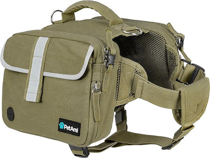 PetAmi Dog Backpack for Medium Large Dogs, Dog Saddle Bag For Dogs to Wear, Tactical Harness Saddlebag with Reflective Safety Side Pockets Hiking Camping, Vest Dog Pack for Travel (Olive Green, Large)