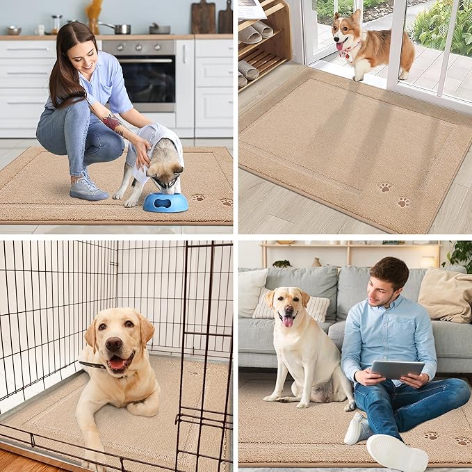 BEQHAUSE Dog Door Mat for Muddy Paws Dirt Trapper Absorbent Indoor Door Mats Non-Slip Washable Entryway Rug Low-Profile Welcome Dog Mat Polyester Mud Mat for Dogs and Wet Shoes 32"x48"