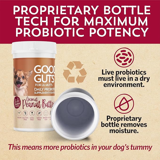 Good Guts for Lil Mutts Probiotic for Dogs, Billions of CFUs, 11 Strains, 5 Digestive Enzymes, 2 Prebiotics, Digestive Gut Health for Dogs, Adult & Puppy Probiotics Supplements (30 Days)