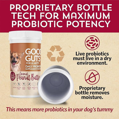 Good Guts for Lil Mutts Probiotic for Dogs, Billions of CFUs, 11 Strains, 5 Digestive Enzymes, 2 Prebiotics, Digestive Gut Health for Dogs, Adult & Puppy Probiotics Supplements (30 Days)