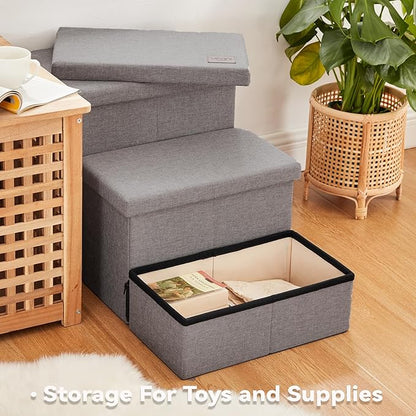 Love's cabin Dog Stairs for Small Medium or Large Dogs with Storage and Condo Couch,3-Step Gray 200 lbs,Solid