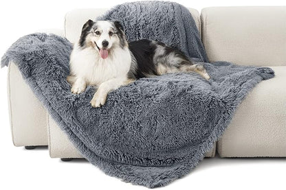 Bedsure Waterproof Dog Blankets for Large Dogs - Calming Cat Blanket for Couch Protector Washable, Long Faux Fur Pet Throw Blanket for Puppy, Reversible Furniture Protection, 50"x60", Grey