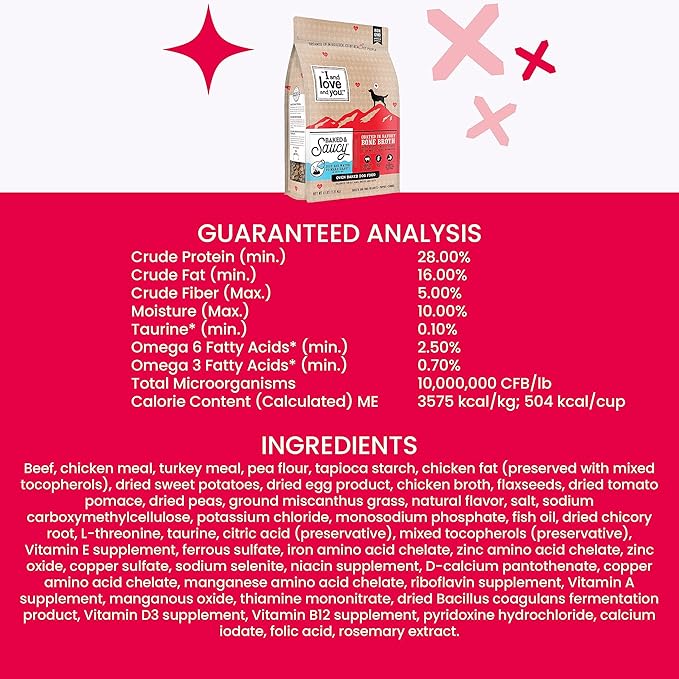 I AND LOVE AND YOU Baked and Saucy Dry Dog Food - Beef + Sweet Potato - Prebiotic + Probiotic, Real Meat, Grain Free, No Fillers, 4lb Bag