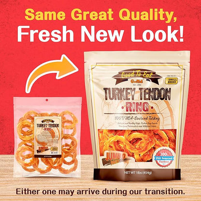 Gootoe Turkey Tendon Dog Treats – 100% USA-Sourced, Natural Snack, Premium Training Chews, Hypoallergenic, Reseal Value Bags, Size for Small Dogs, Ring (S) Jumbo Pack, 1 lb (Pack of 1)