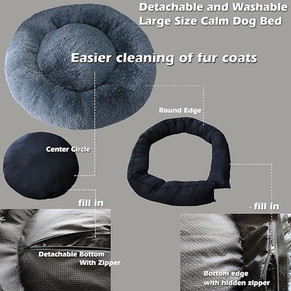 Dog Beds for Extra Large Dogs Calming Dog Bed Washable Fluffy Anti-Anxiety Round Pet Bed 45 Inches Detachable Dog Bed