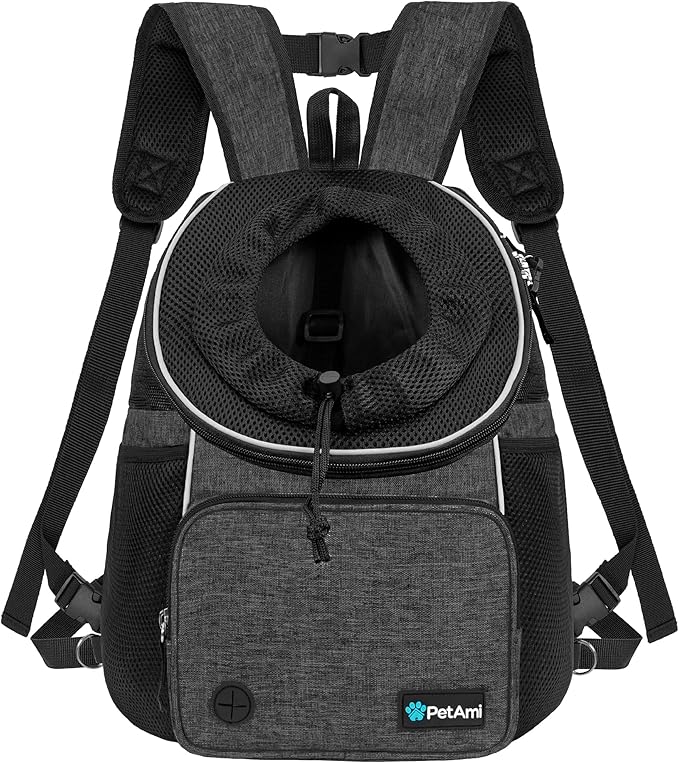 PetAmi Dog Front Carrier Backpack, Adjustable Dog Pet Cat Chest Carrier Backpack, Ventilated Dog Carrier for Hiking Camping Travel, Small Medium Dog Puppy Large Cat Carrying Bag, Max 15 lbs, Dark Gray