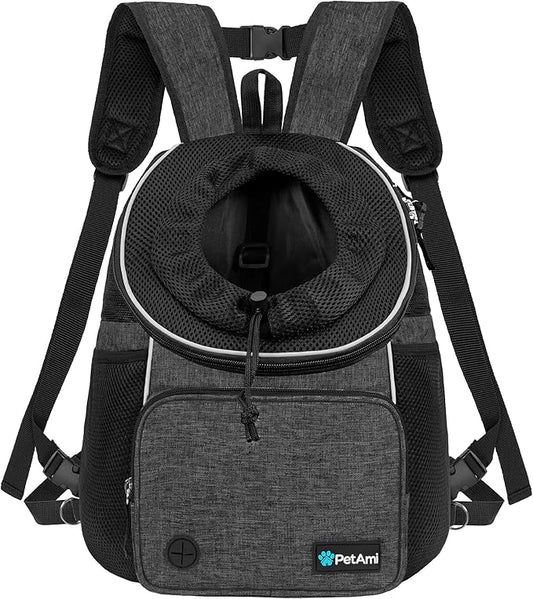 PetAmi Dog Front Carrier Backpack, Adjustable Dog Pet Cat Chest Carrier Backpack, Ventilated Dog Carrier for Hiking Camping Travel, Small Medium Dog Puppy Large Cat Carrying Bag, Max 15 lbs, Dark Gray