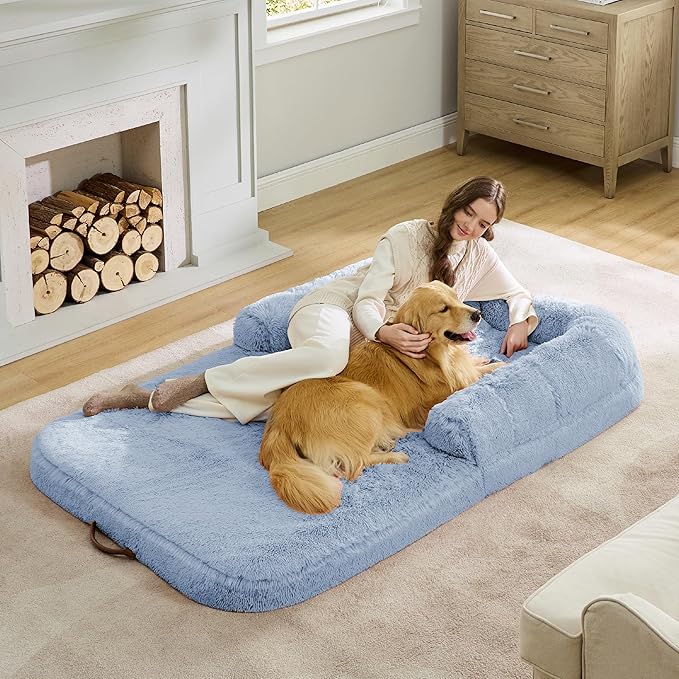 Bedsure Foldable Human Dog Bed for People Adults 2 in 1 Calming