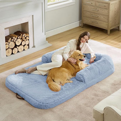 Bedsure Foldable Human Dog Bed for People Adults 2 in 1 Calming