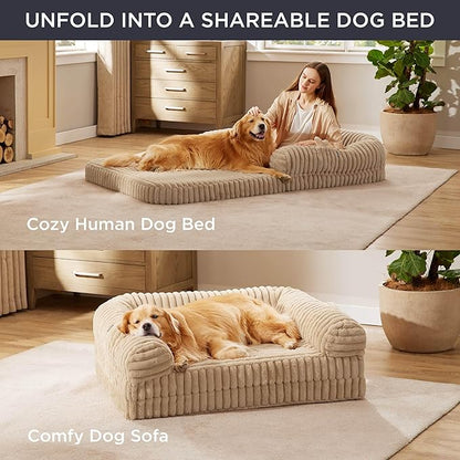 Bedsure Foldable Human Dog Bed for People Adult 2 in 1 Corduroy