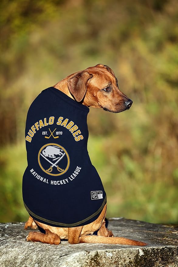 NHL PET TEE Shirt - Buffalo Sabres Ice Hockey Team Dog Shirt, Size: X-Large. Soft, Breathable, Stretchable & Washable Pet T-Shirt XL. Cool & Fashionable Pet Shirt for The Buffalo Sabres Hockey Fan!