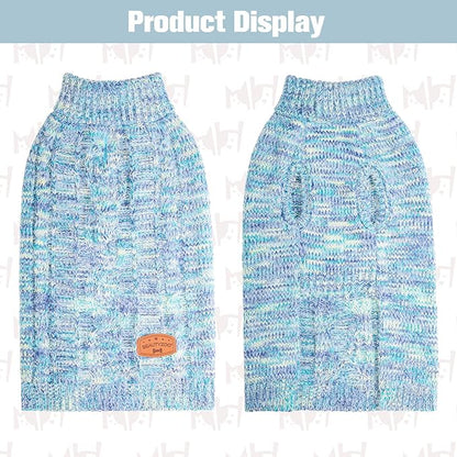 BEAUTYZOO Small Dog Sweater -Turtleneck Pullover Classic Cable Knit Fuzzy Winter Coat Dog Cold Weather Clothes for Small Medium Dogs Puppy Girl Boys(Gradient Cyan, L)