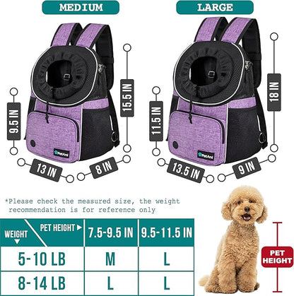 PetAmi Dog Front Carrier Backpack, Adjustable Dog Pet Cat Chest Carrier Backpack, Ventilated Dog Carrier for Hiking Camping Travel, Small Medium Dog Puppy Large Cat Carrying Bag, Max 10 lbs, Purple