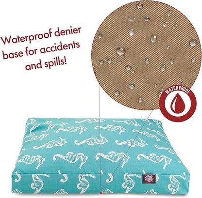 Teal Sea Horse Small Rectangle Indoor Outdoor Pet Dog Bed With Removable Washable Cover By Majestic Pet Products