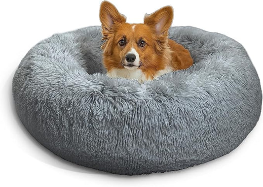 Best Friends by Sheri The Original Calming Donut Cat and Dog Bed in Shag Fur Gray 30"