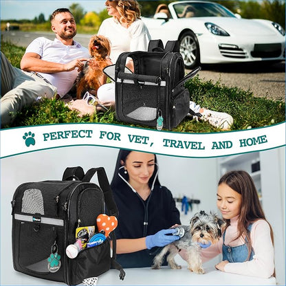 PetAmi Dog Backpack Carrier for Small Large Cat, Pet, Puppies, Ventilated Pet Hiking Backpack Travel Bag, Airline Approved Cat Backpack Carrier, Safety Back Support, Camping Biking, Max 18 lbs, Black