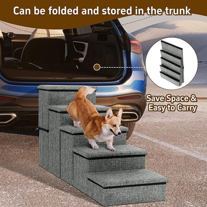 HOMBYS Foldable Dog Stairs for High Bed 21" H 5 Steps