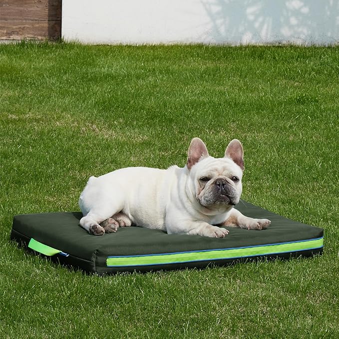 Bedsure Chewproof Durable Outdoor Waterproof Dog Bed with Heavy Duty Cover (30"x20", Moss
