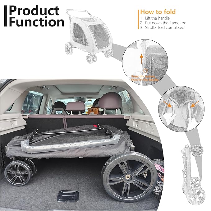 Foldable Pet Jogger Stroller for Large Dogs up to 110 lbs