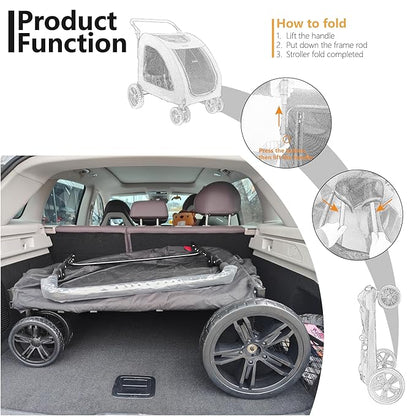 Foldable Pet Jogger Stroller for Large Dogs up to 110 lbs