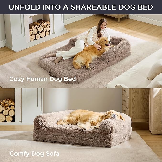 Bedsure Foldable Human Dog Bed for People Adults 2 in 1 Calming
