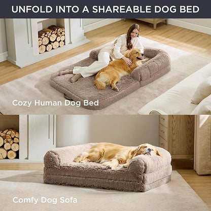 Bedsure Foldable Human Dog Bed for People Adults 2 in 1 Calming