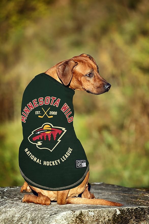 NHL Minnesota Wild Tee Shirt for Dogs & Cats, Small. - Are You A Hockey Fan? Let Your Pet Be An NHL Fan Too!