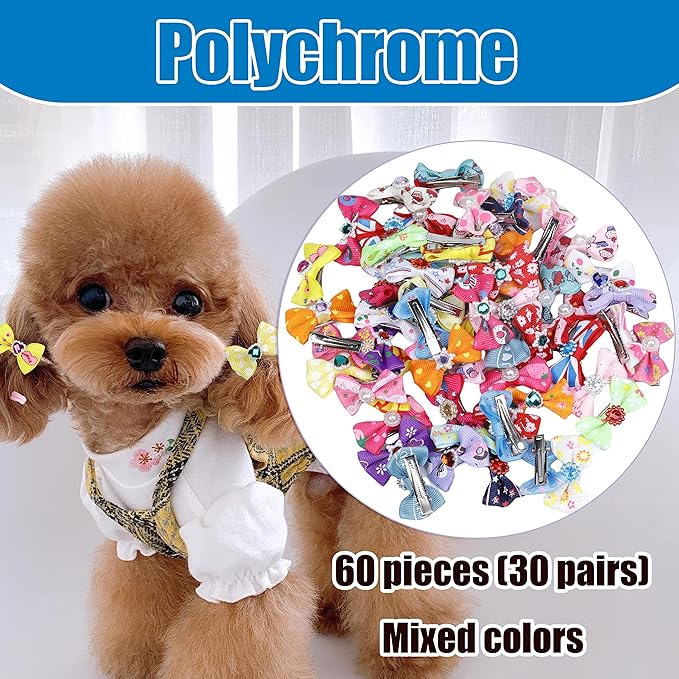 60Pcs Puppy Dogs Hair Barrettes Bows with Metal Clips