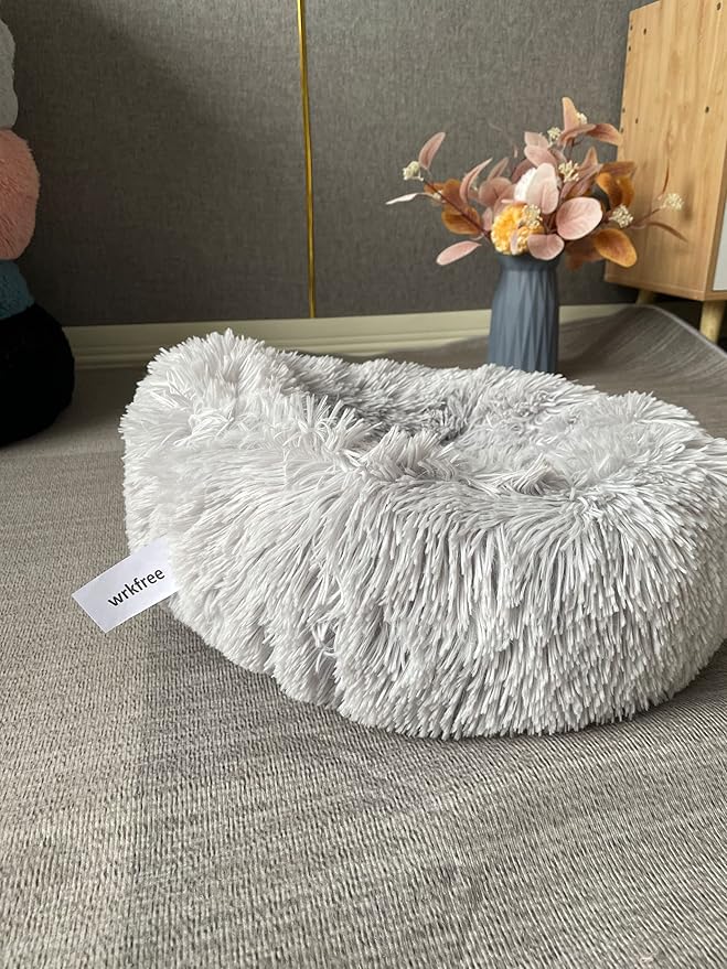 Tiny Dog Bed Fluffy Puppy Bed Washable Donut 15 Inches