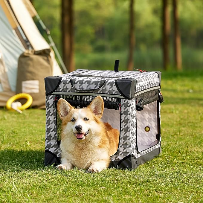 Lesure Cute Soft Collapsible Dog Crate 26 Inch 4-Door Foldable