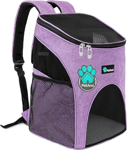 PetAmi Small Dogs and Cat Backpack Carrier, Airline Approved Pet Backpack Carrier, Ventilated, Safety Strap, Buckle Support Designed for Hiking Travel Camping Outdoor, Max 18 lbs (Heather Purple)