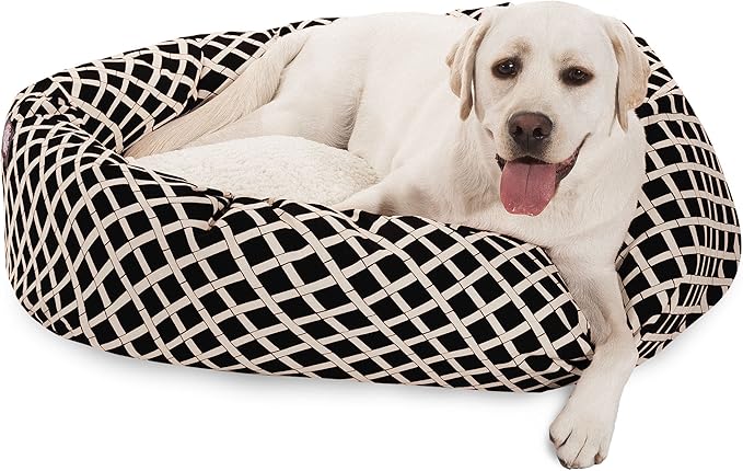 40 inch Black Bamboo Sherpa Bagel Dog Bed