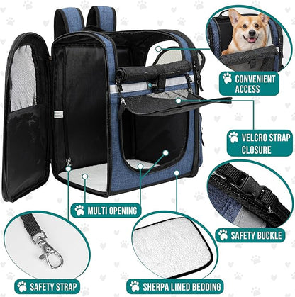 PetAmi Dog Backpack Carrier for Small Large Cat, Pet, Puppies, Ventilated Pet Hiking Backpack Travel Bag, Airline Approved Cat Backpack Carrier, Safety Back Support, Camping Biking, Max 18 lbs, Navy