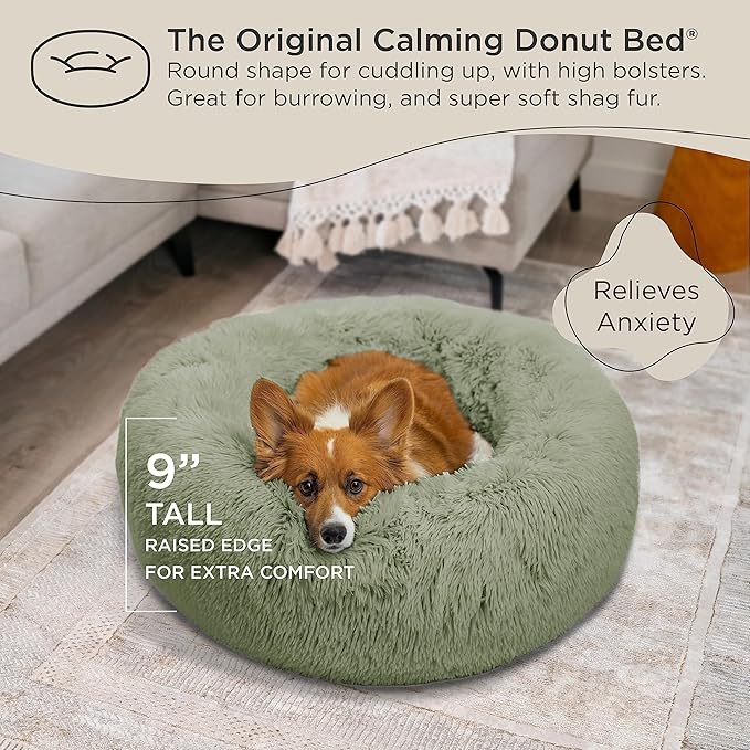 Best Friends by Sheri The Original Calming Donut Cat and Dog Bed in Shag Fur Sage 30"