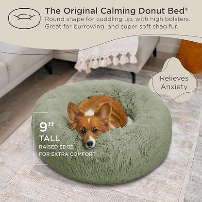 Best Friends by Sheri The Original Calming Donut Cat and Dog Bed in Shag Fur Sage 30"