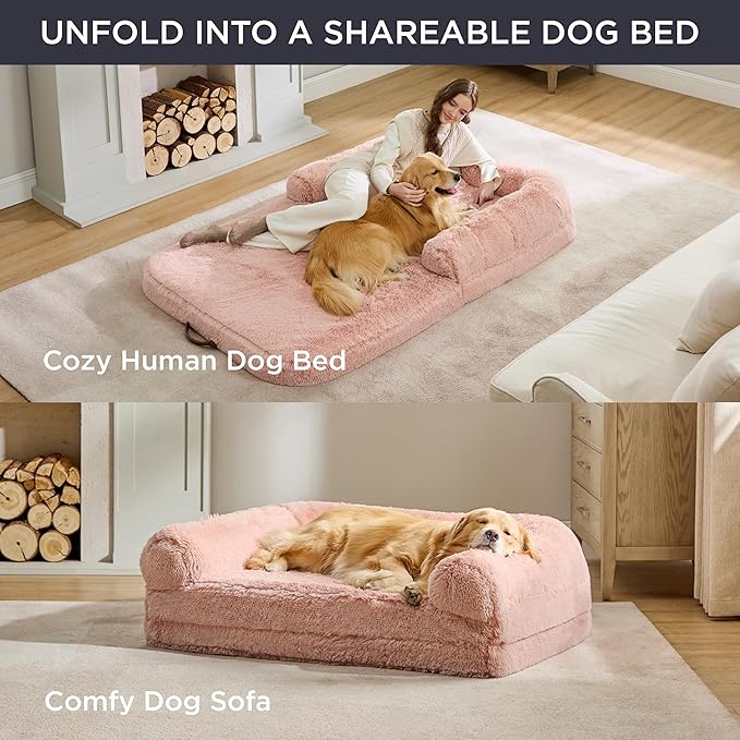 Bedsure Foldable Human Dog Bed for People Adults 2 in 1 Calming